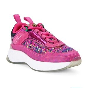 Kurt Geiger Kensington tweed leather pink rhinestone sneakers shoe 38.5 glitter